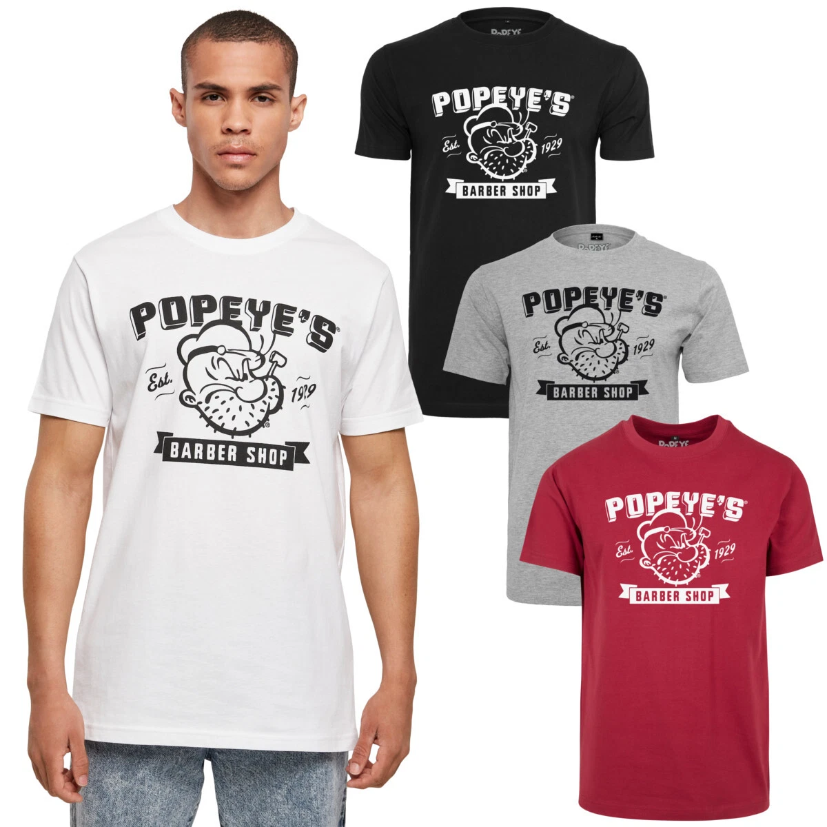 Merchcode Popeye Barber Shop Tee Men T-Shirt Jersey Round Neck Top New