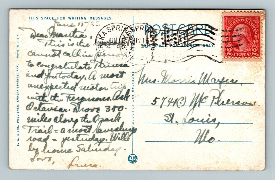 c1927 DB Postcard Eureka Springs AR Scene White River Scenic Landscape