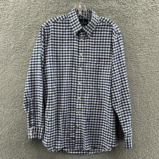 Stafford Travel Shirt Mens 16 34 35 Long Sleeve Blue Plaid Wrinkle Free Oxford