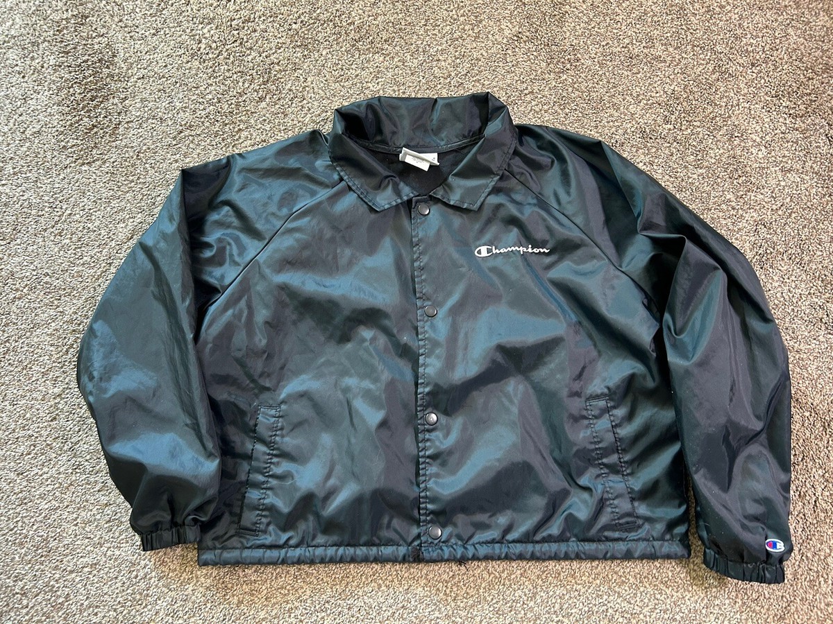 Champion Coaches Jacket Mens 2XL Black Nylon Snap Button Preowned