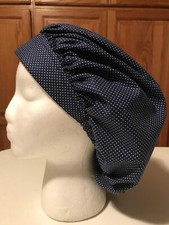 Scrub Hat Medical Nursing Chemo Dots Cotton Fabric Navy  White