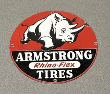 VINTAGE ARMSTRONG RHINO RHINOCEROS TIRES PORCELAIN SIGN CAR GAS AUTO OIL