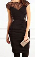 COAST 'Dray' Size 14 Black Lace Ruched Satin Pencil Occasion Dress Party Cruise