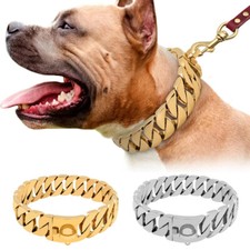 Heavy Duty Stainless Steel Dog Collar With Safety Buckle Lock Cuban Link Chain