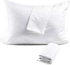 Zippered Pillow Protectors Cover Soft Comfortable Sateen 100% Long Staple Cotton