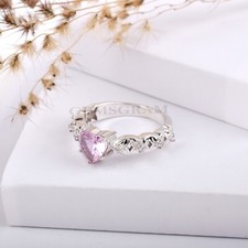Beautiful Romantic Color Gemstone-Pink Quartz-925 Sterling Silver Ring Heart