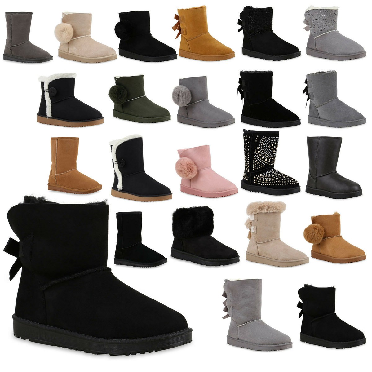 893240 Warm Gefütterte Damen Stiefel Schlupfstiefel Boots