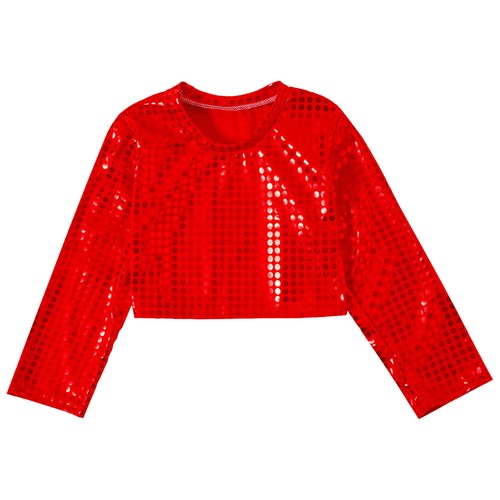 Boys Girls Hiphop Dance Crop Top Sequins Glitter T-shirt Stage Performance Tops - Picture 30 of 45