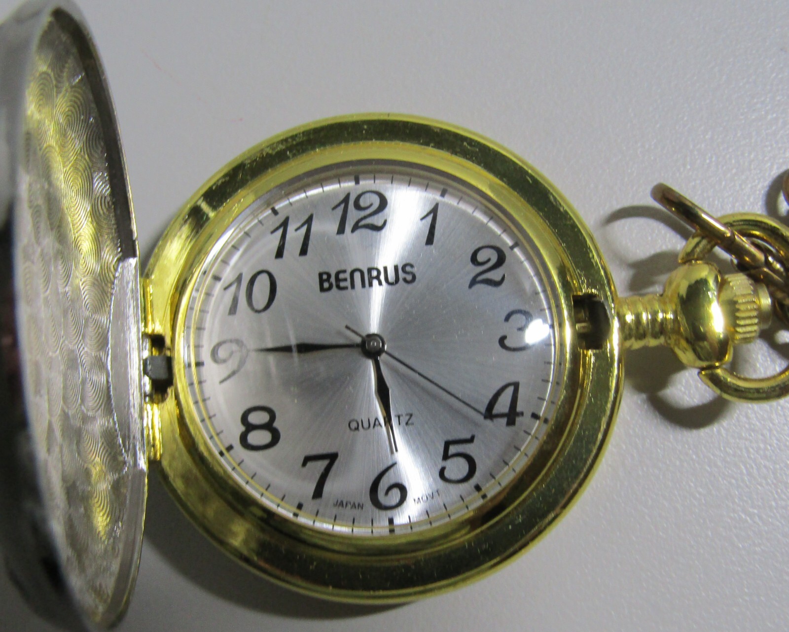 VTG. BENRUS POCKET WATCH Japan Movt with Chain Embossed Deer Needs