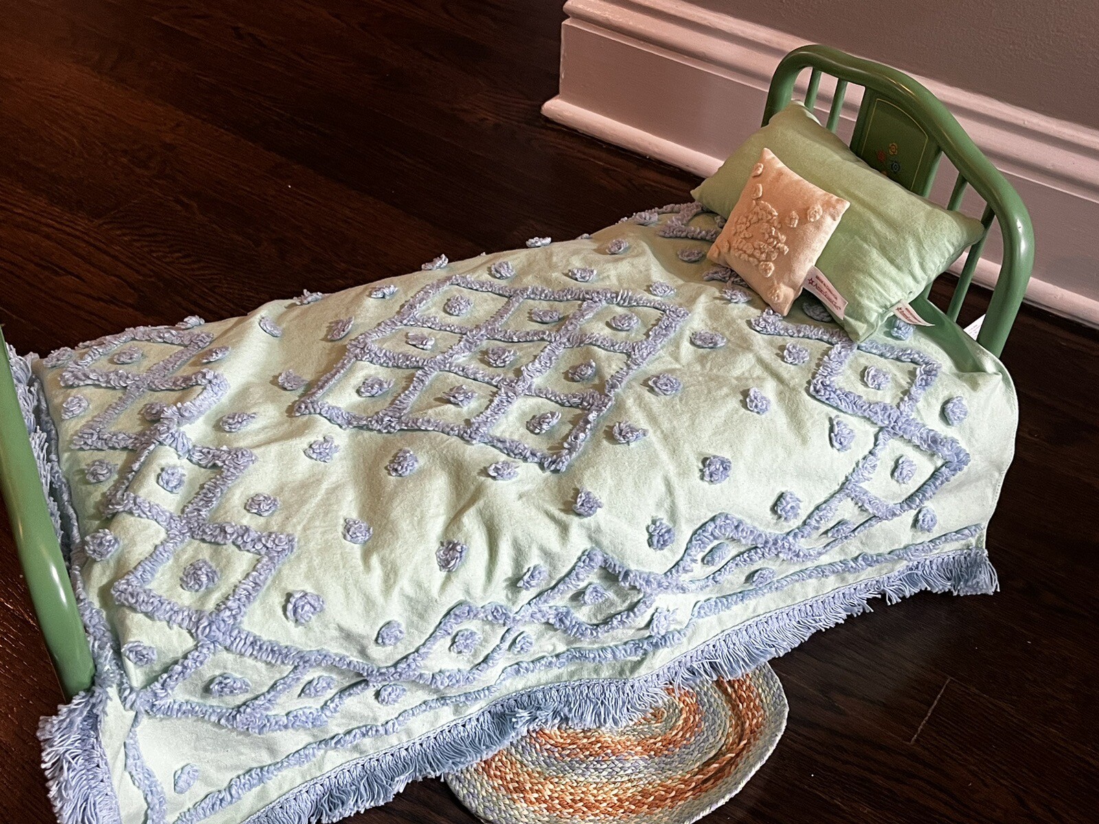 American Girl Kit Kittredge Trundle Bed Set Green With Tufted Bedding