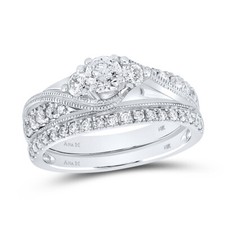 14kt White Gold Womens Round Diamond 3-Stone Wedding Engagement Ring Set 7/8ctw