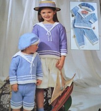 (249)Knitting Pattern - Baby/Children's DK Sailor Outfit 18" - 26"/ 6 Mon - 7 Yr