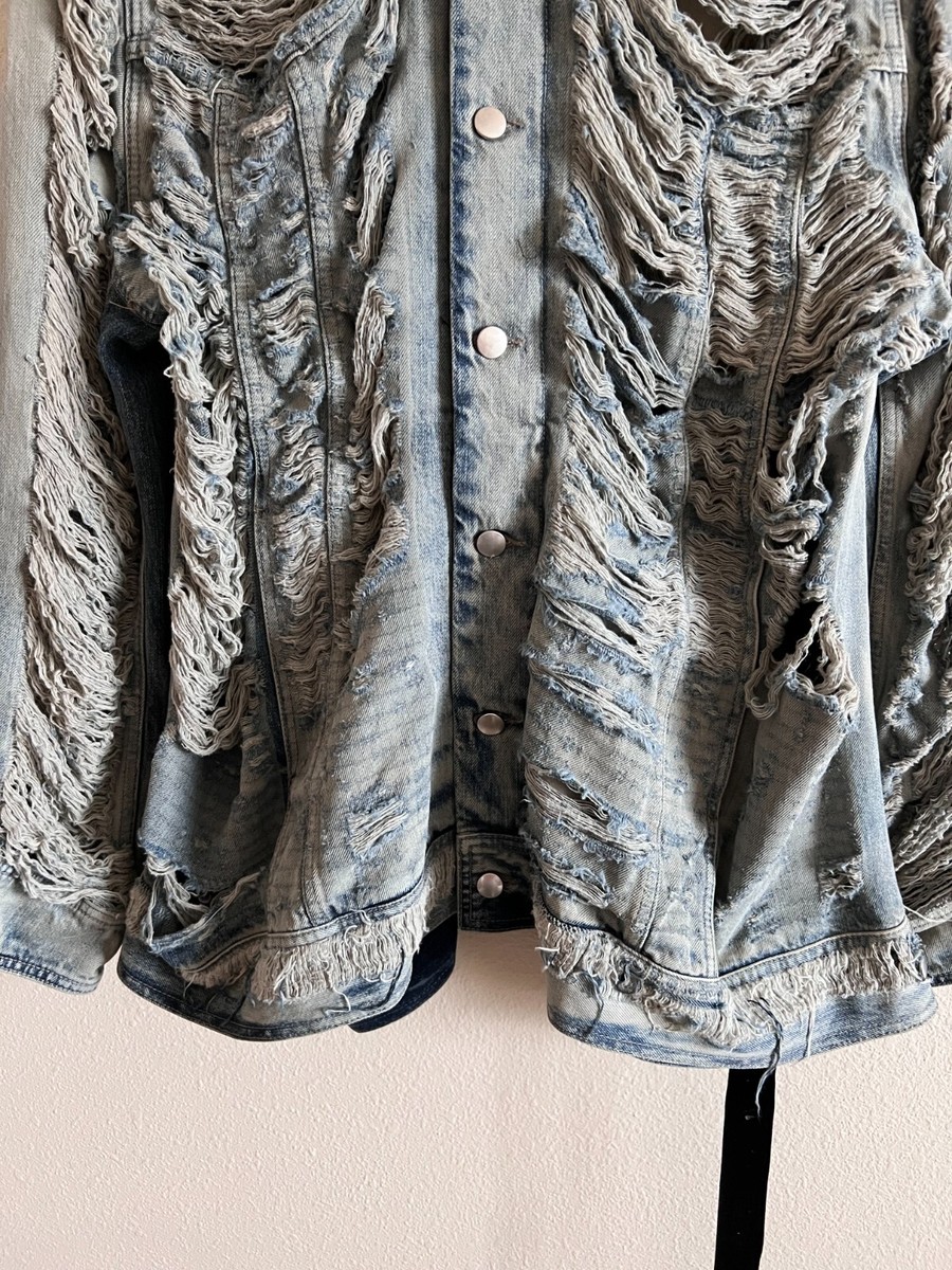 Rick Owens Luxor Jumbo Worker Shredded Denim Jacket - Size Rick Owens Luxor Jumbo Worker Shredded Denim Jacket - Size