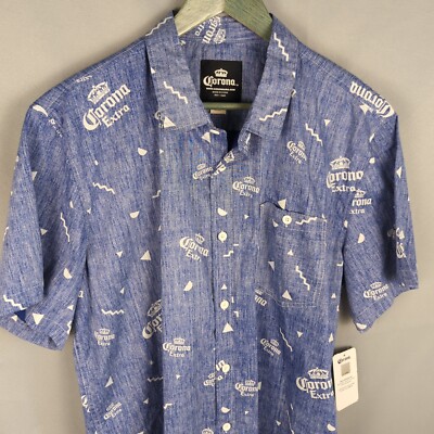 Corona Shirt Mens XL Beer Logo Reversible BBQ Outdoor Dad Cotton Button Up