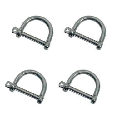 3/16'' Wide D-Shackle Marine Grade Screw Pin 650 Lb WLL Stainless Steel T316 4 Pc