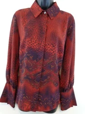 Natori Blouse Women's  M Red Python Button Down New With Tags