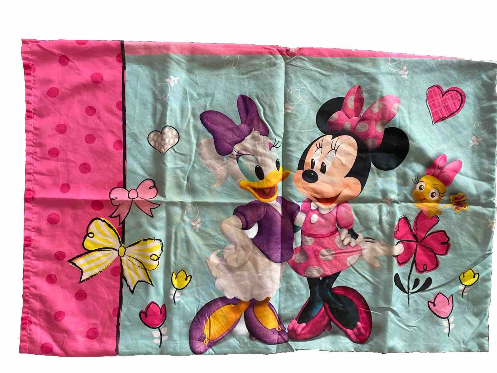 Disney Minnie Mouse Daisy Duck Pillowcase Standard Pink Colorful Flowers 2 Sided