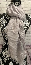 BCBG MAXAZRIA Solid Gray Lightweight Fringed Rectangular Scarf/Shaw 31”x74”