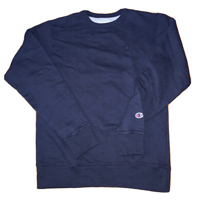 Champion Mens Pullover Sweatshirt Crewneck Solid Navy Blue size Small