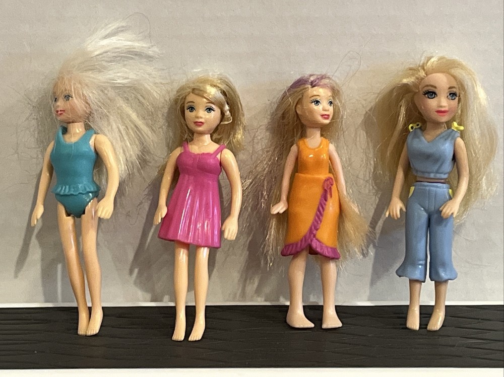 Lot Of 4 Polly Pocket Dolls Rooted Blonde Hair Dressed Mattel Vintage Modern