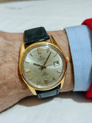 Pierce Automatik Uhr 35mm vergoldet 25 Rubis Datum 20 Mikron 1950 