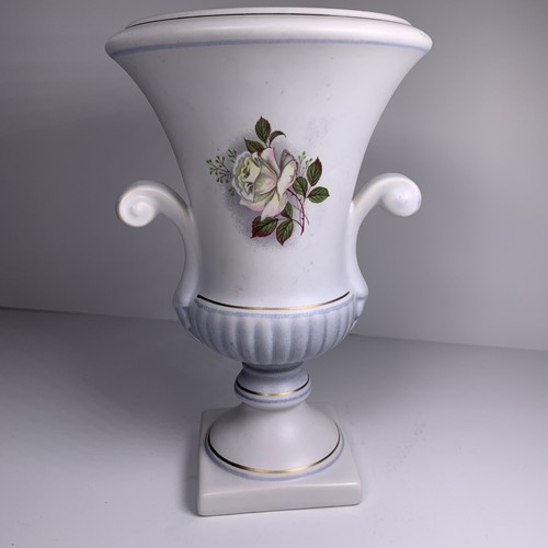 FLORA GOUDA HOLLAND 7 1/2 inch White & Light Blue Floral Vase Signed & Numbered