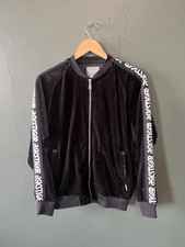 Asics Tiger Black  White Velour Full Zip Track Jacket Retro Logo Stripes Size S