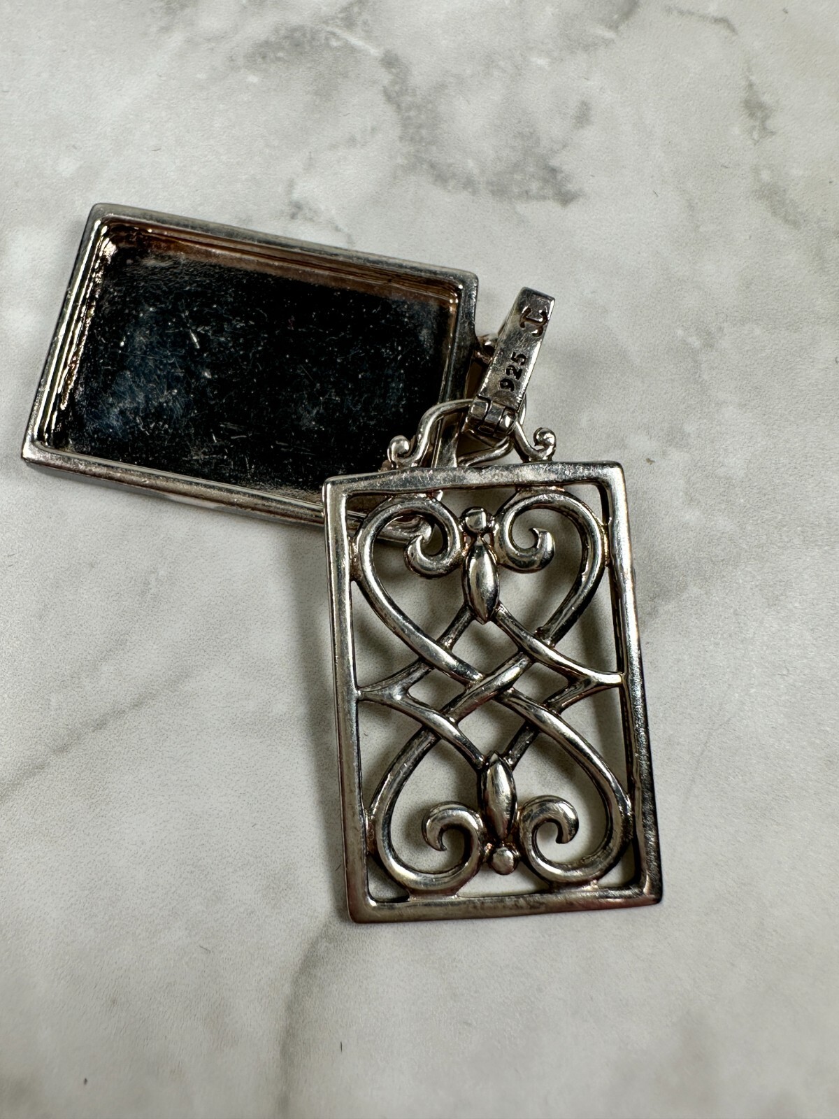 Sterling Silver Rectangle Open Locket Pendant wit… - image 4