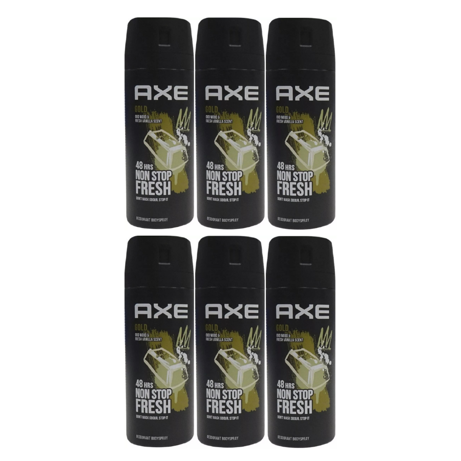 x AXE (LYNX) GOLD 150ml Deodorant Body Spray Oud Wood Fresh Vanilla  Scent