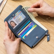Women's Leather Wallet RFID Blocking Bifold Purse with Coin Pocket and ID Window