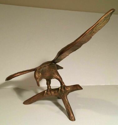 Vintage Large Brass American Bald Eagle on Branch Wings Spread Statue Figurine