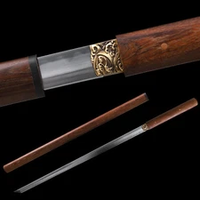 Ninja Japanese Samurai Shirasaya Straight Sword Katana Clay Tempered T10 Steel