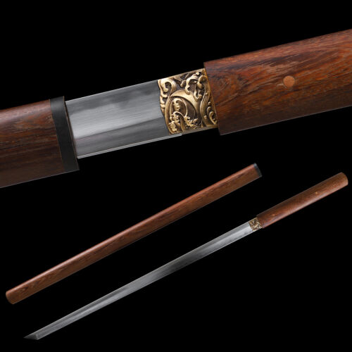 Ninja Japanese Samurai Shirasaya Straight Sword Katana Clay Tempered T10 Steel