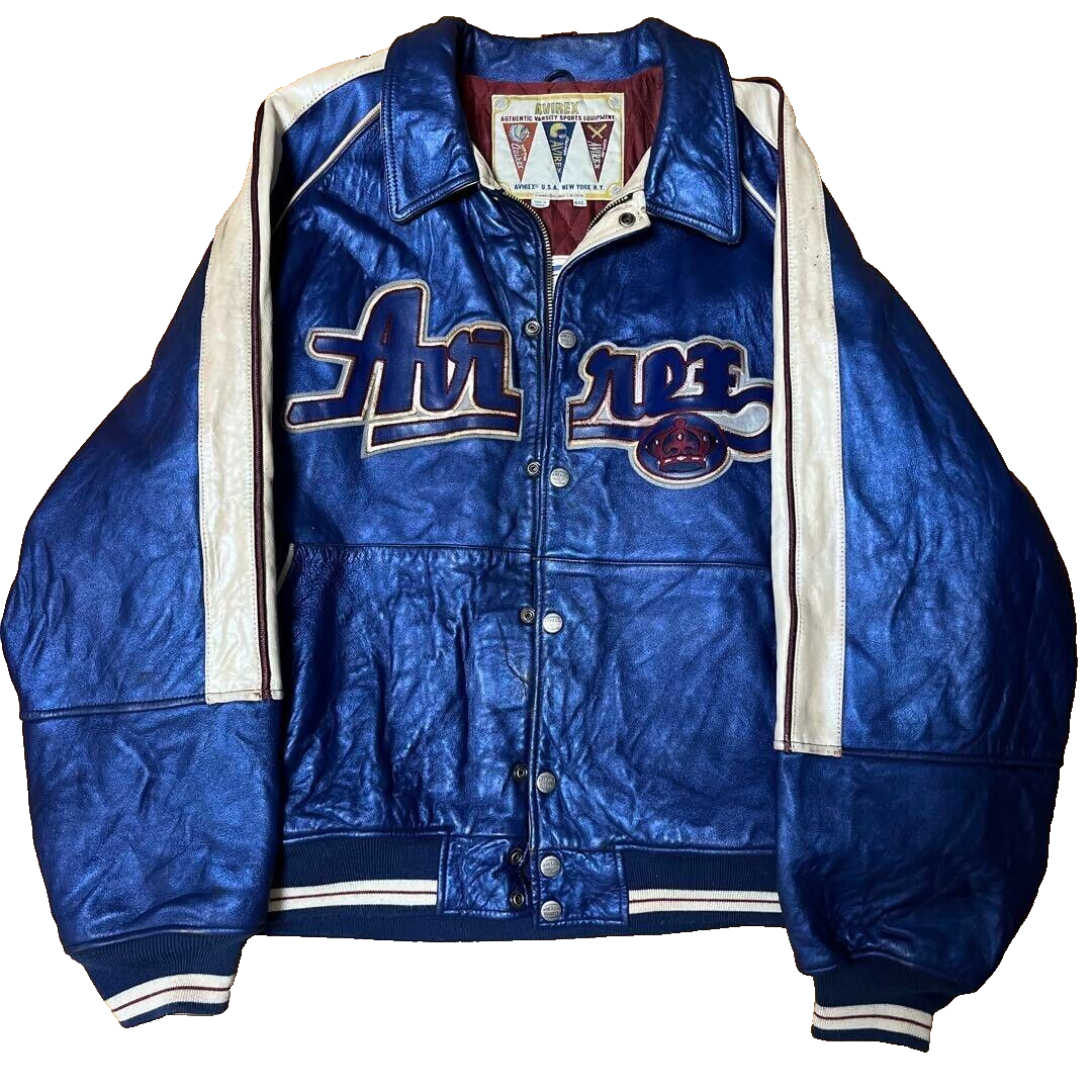 Vintage 90's AVIREX Leather Varsity Jacket THE KINGS GOLD Vintage 90's AVIREX Leather Varsity Jacket THE KINGS GOLD
