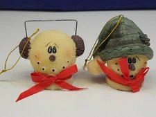 Vintage Christmas  Ornament Lot Snowman Snowmen  Heads Ceramic UNIQUE 