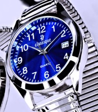 Classique Damen Armband Frauen Uhr  Zug Flex Band Blau Silber Farben Datum