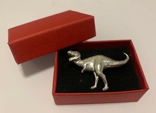 TYRANNOSAURUS DINOSAUR TREX JURASSIC PEWTER PIN BADGE GIFT BOX BIRTHDAY XMAS