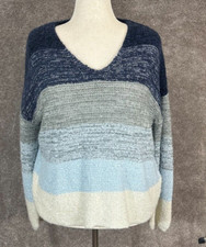 Knox Rose Sweater Womens XXL Blue Gray Colorblock Balloon Sleeve Pullover