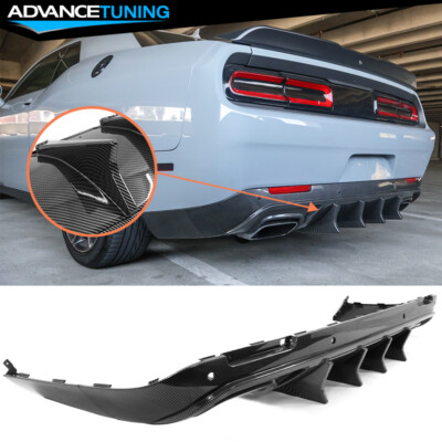 For 15-23 Dodge Challenger IKON V4 Style Carbon Fiber Print Rear Bumper Diffuser