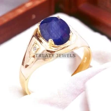 Blue Sapphire Oval Cut With 925 Sterling Silver Gold Plated Ring For Men #A239