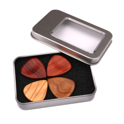 4pcs Gitarre Picks Plektrum Plektren aus Holz Plektron mit Halter Halterung