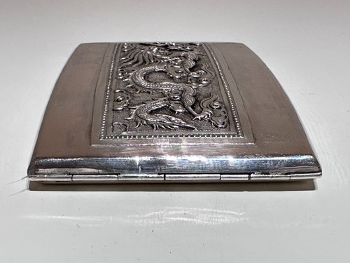 VINTAGE CHINA HAND MADE SILVER PLATED CIGARETTES CASE BOX WITH SILVER DRAGON - Picture 11 of 18