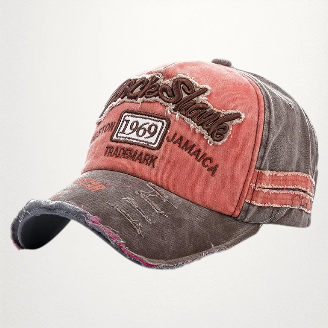 Unisex Distressed Embroidery Dad Cap Brown Orange Y2K Streetwear Adjustable