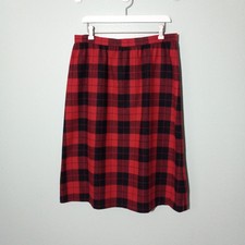 Vintage Midi Skirt size 10, Red Black Plaid Academia Preppy Holiday Wool Blend