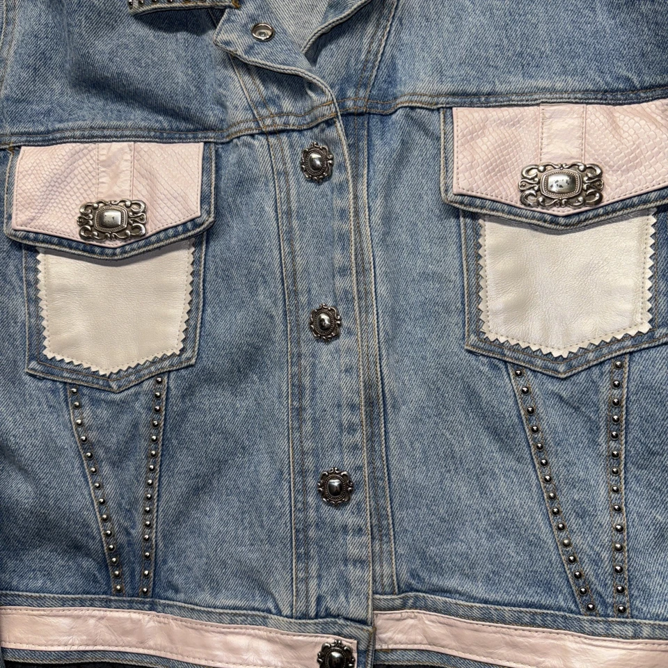 Chaqueta de mezclilla de colección St Maarten Dallas rosa imitación cuero ribete tachonado Western Glam M Foto 4 de 4