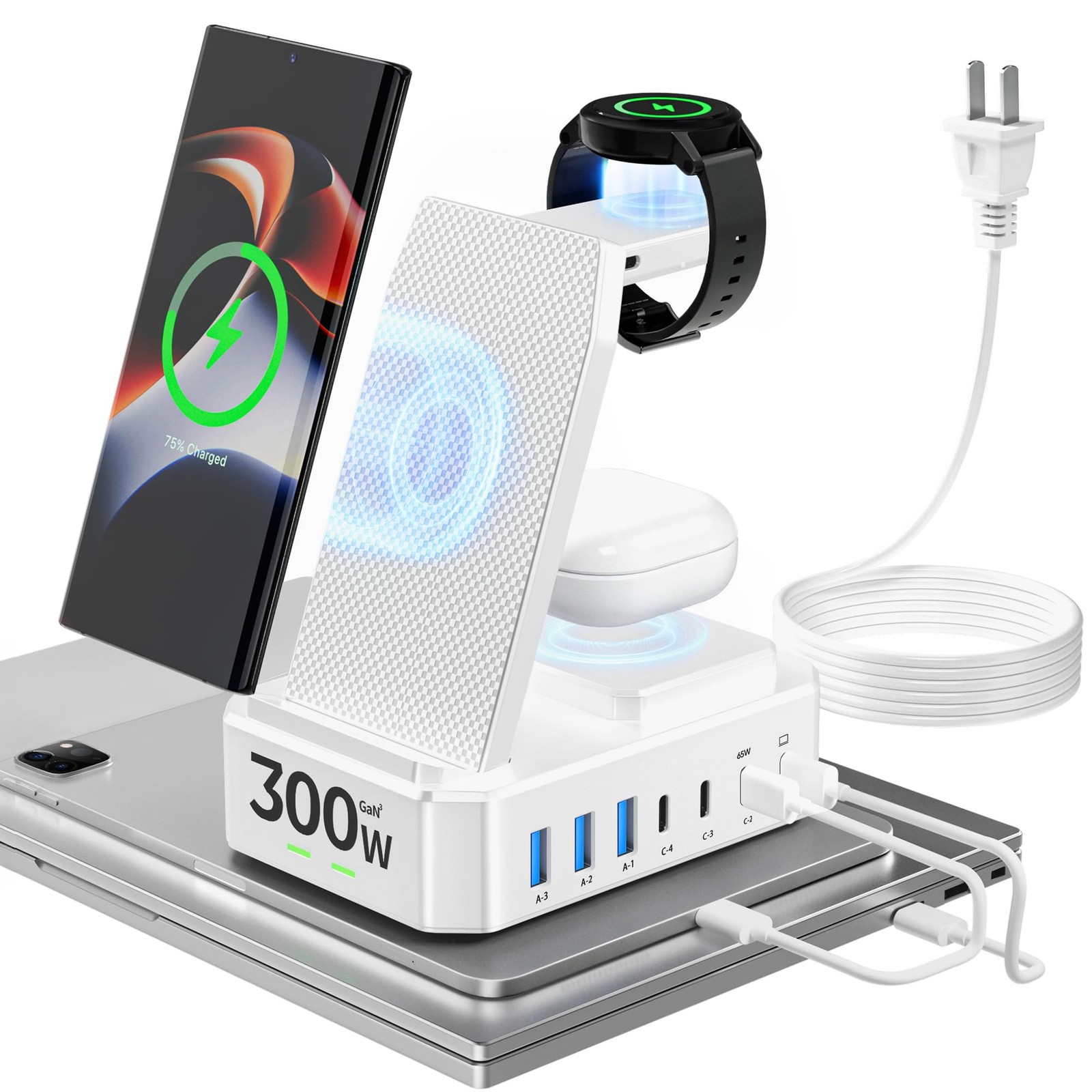 300W 10-in-1 Wireless Charging Station for Samsung with 65W USB Ports