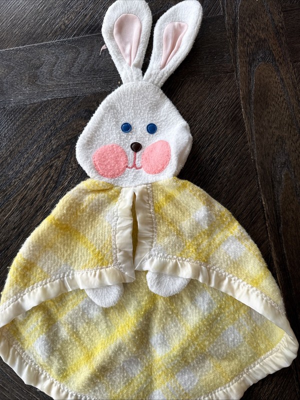 Fisher Price Vintage Rabbit Bunny Yellow Plaid Lovey Blanket