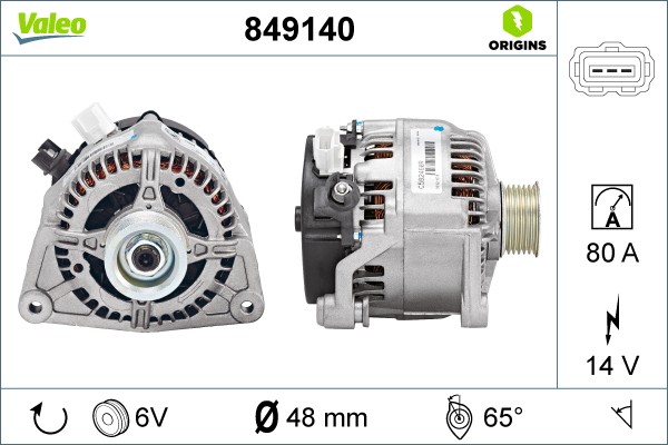 Alternateur Valeo 849140 pièce de rechange pour circuit électrique auto 14V