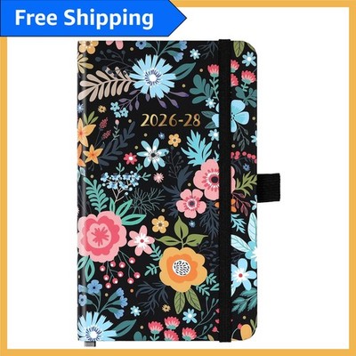 2026-2028 Floral Pocket Planner with Notes Pages & Pen Holder, Compact 6.6''x3.7''