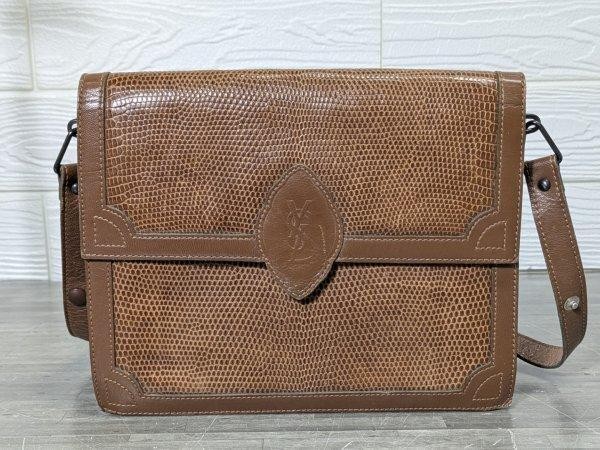 Borsa a tracolla Yves Saint Laurent vintage logo lucertola marrone